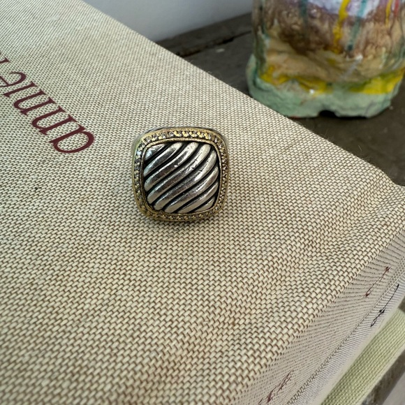 Vintage David Yurman Sterling Silver & 18k Gold Diamond Cable Signet Ring - Picture 1 of 7